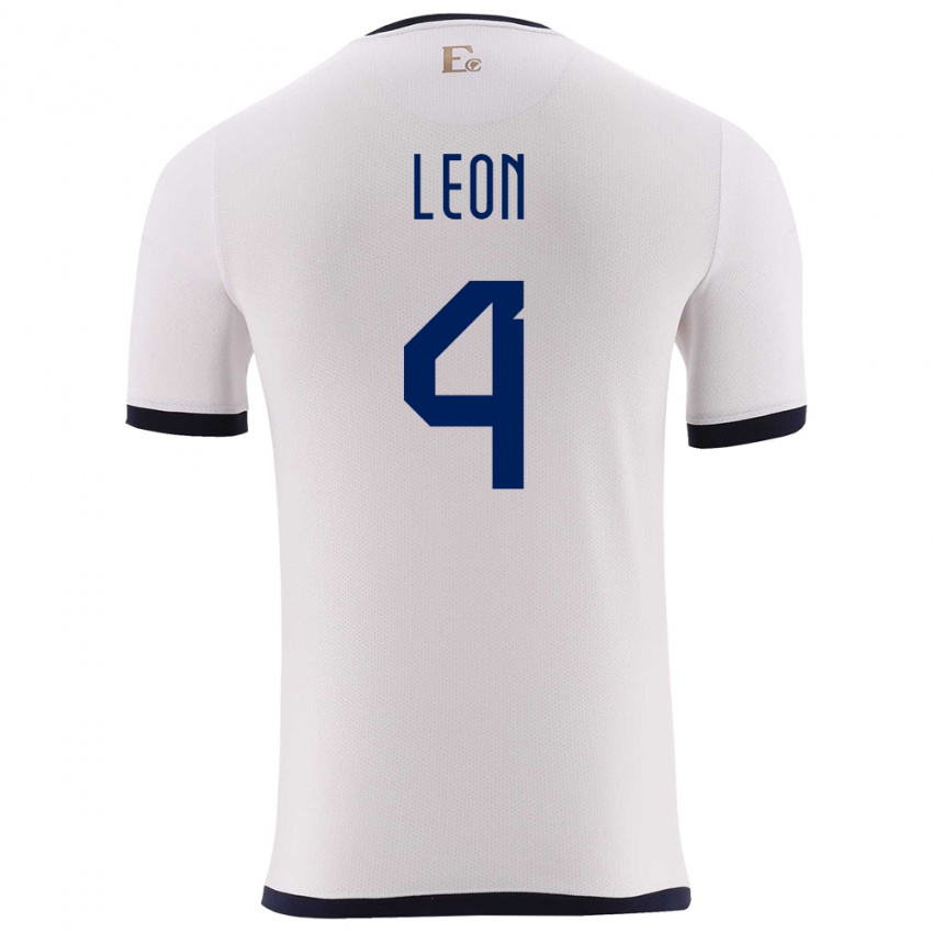 Hombre Camiseta Ecuador Fernando Leon #4 Blanco 2ª Equipación 24-26 La Camisa Argentina