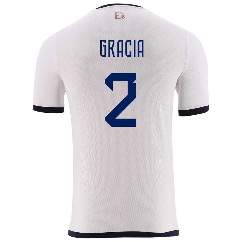 Hombre Camiseta Ecuador Ericka Gracia #2 Blanco 2ª Equipación 24-26 La Camisa Argentina