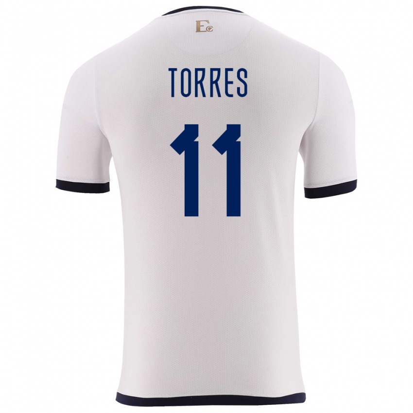 Hombre Camiseta Ecuador Ambar Torres #11 Blanco 2ª Equipación 24-26 La Camisa Argentina