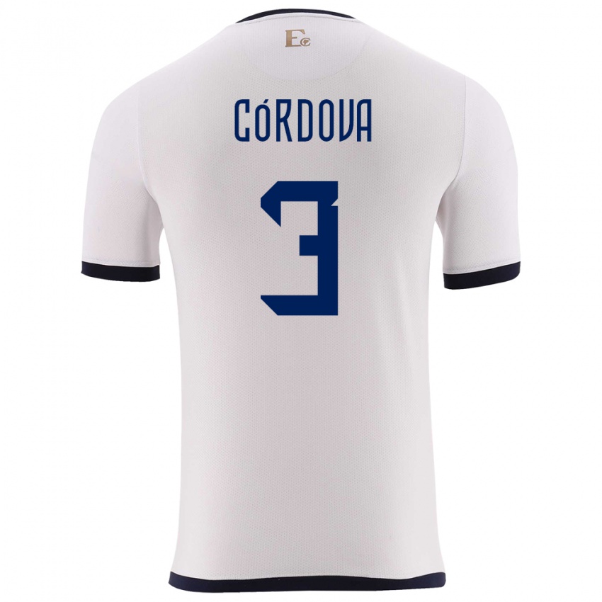 Hombre Camiseta Ecuador Luis Cordova #3 Blanco 2ª Equipación 24-26 La Camisa Argentina