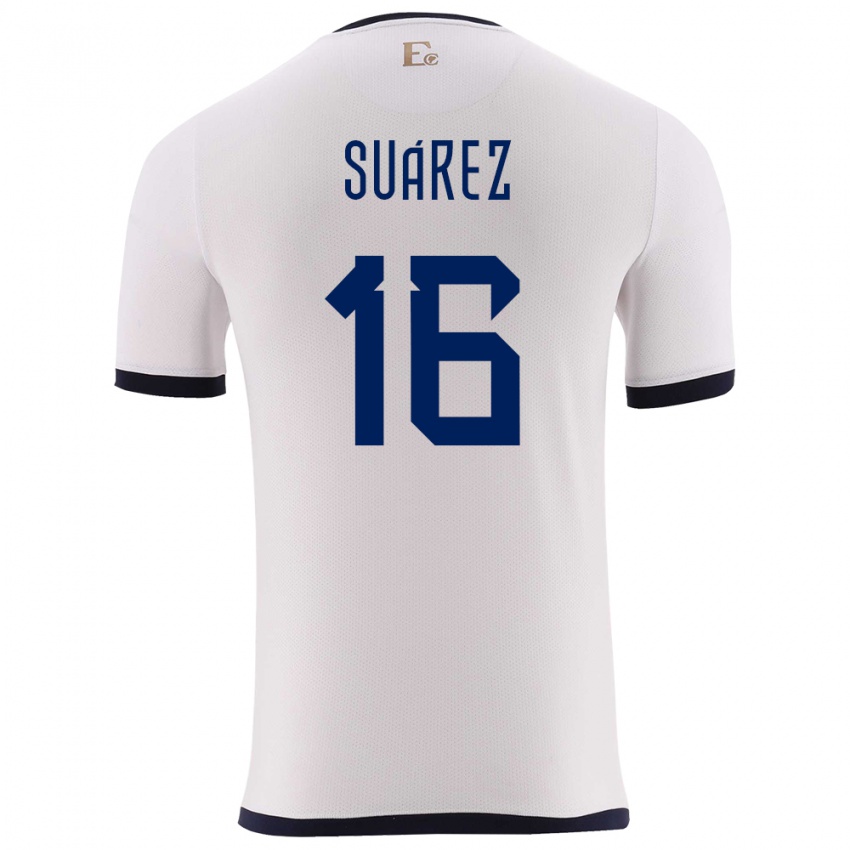 Hombre Camiseta Ecuador Ariel Suarez #16 Blanco 2ª Equipación 24-26 La Camisa Argentina