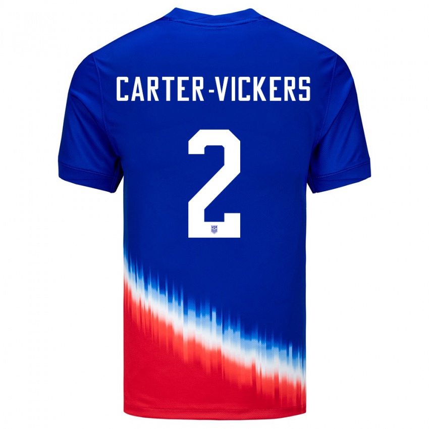 Hombre Camiseta Estados Unidos Cameron Carter-Vickers #2 Azul 2ª Equipación 24-26 La Camisa Argentina