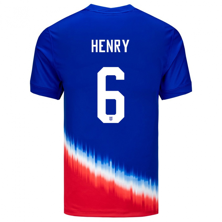 Hombre Camiseta Estados Unidos Kobi Henry #6 Azul 2ª Equipación 24-26 La Camisa Argentina