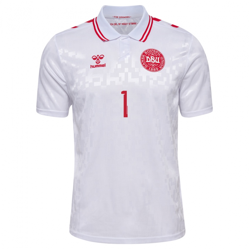 Hombre Camiseta Dinamarca Filip Jørgensen #1 Blanco 2ª Equipación 24-26 La Camisa Argentina