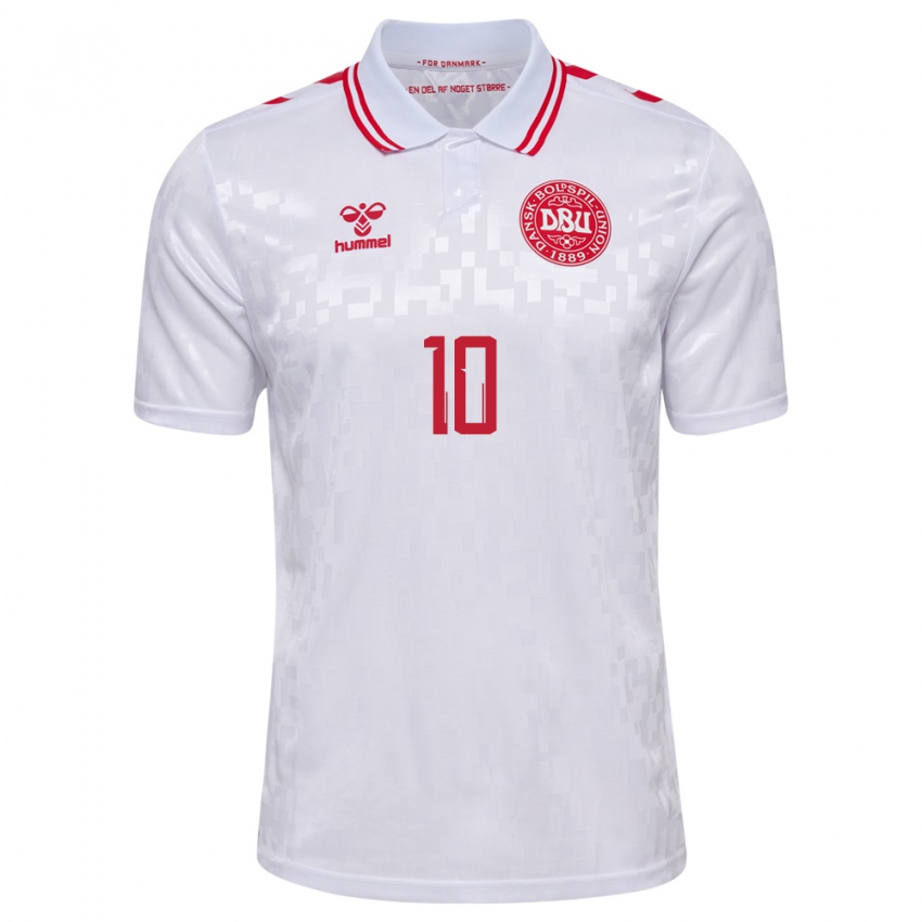 Hombre Camiseta Dinamarca Christian Rasmussen #10 Blanco 2ª Equipación 24-26 La Camisa Argentina