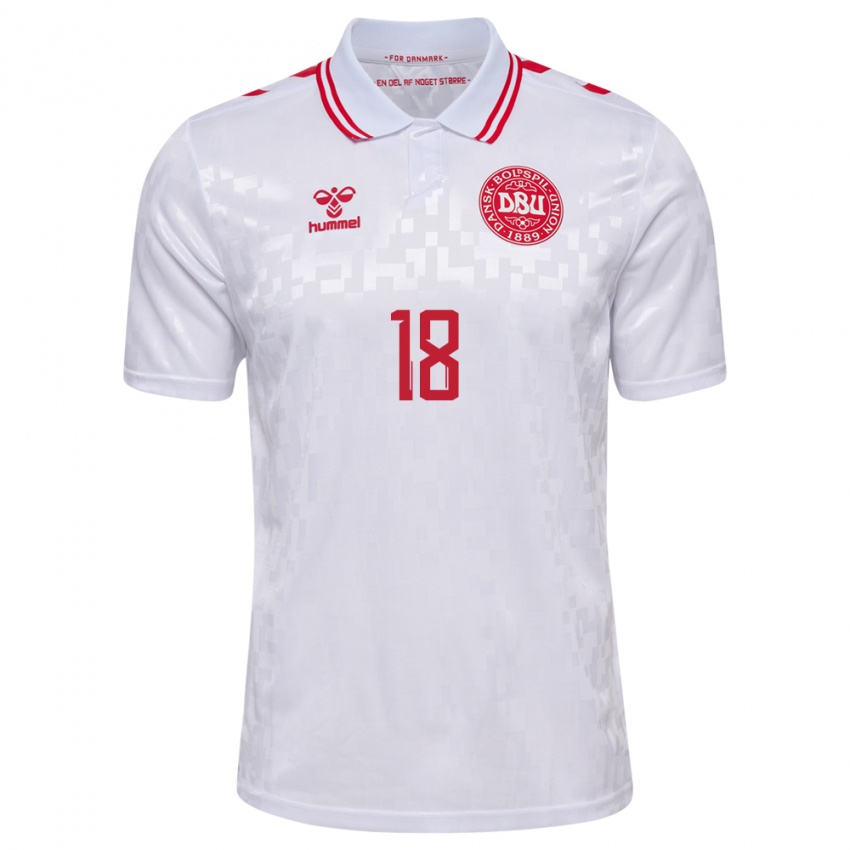 Hombre Camiseta Dinamarca Lukas Larsen #18 Blanco 2ª Equipación 24-26 La Camisa Argentina