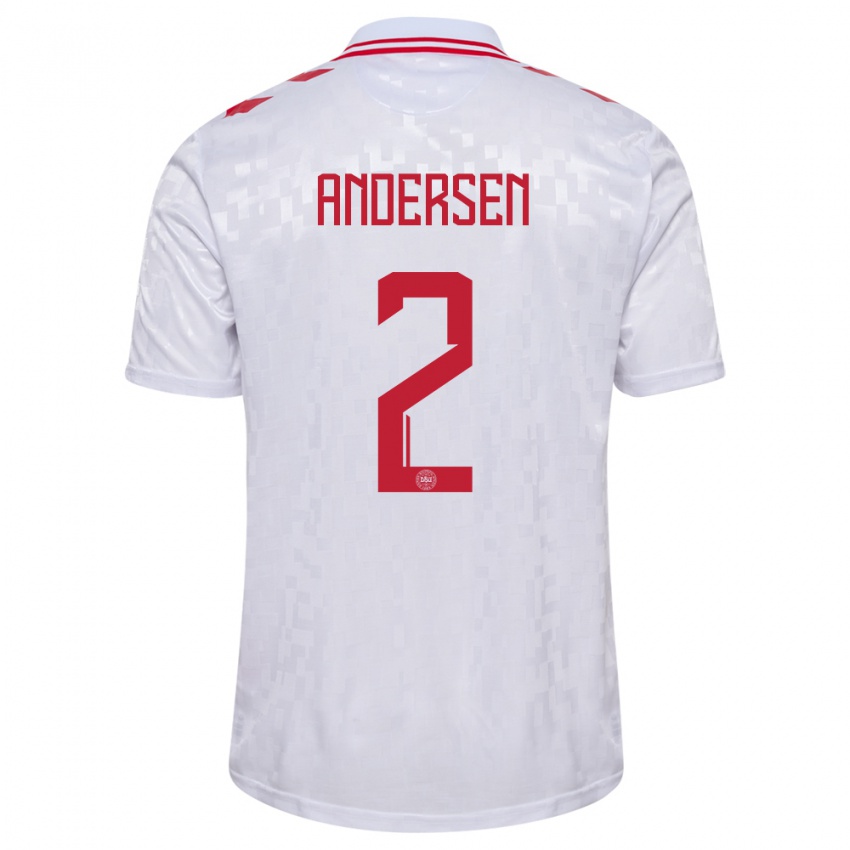 Hombre Camiseta Dinamarca Joachim Andersen #2 Blanco 2ª Equipación 24-26 La Camisa Argentina