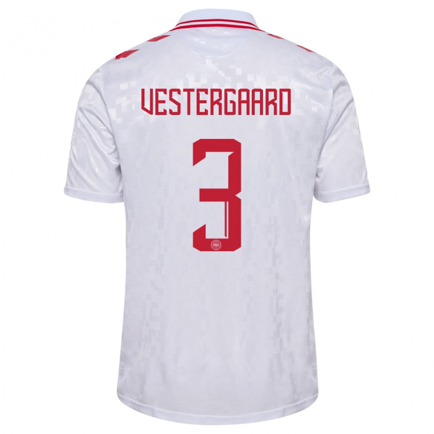 Hombre Camiseta Dinamarca Jannik Vestergaard #3 Blanco 2ª Equipación 24-26 La Camisa Argentina