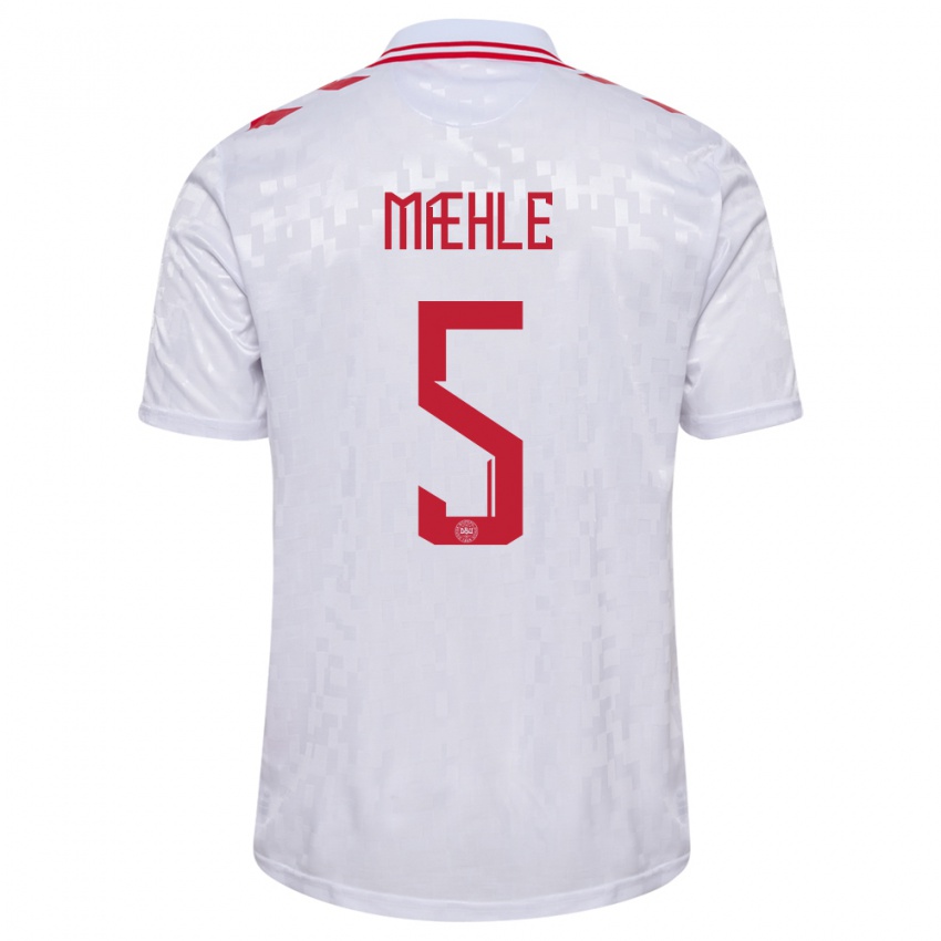 Hombre Camiseta Dinamarca Joakim Maehle #5 Blanco 2ª Equipación 24-26 La Camisa Argentina