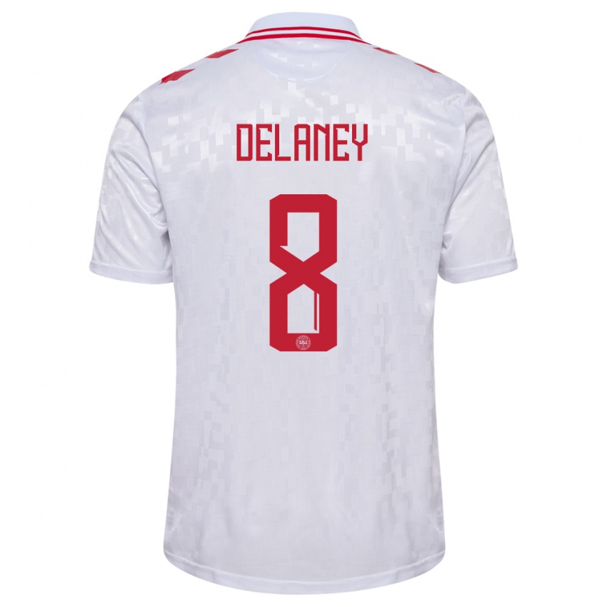 Hombre Camiseta Dinamarca Thomas Delaney #8 Blanco 2ª Equipación 24-26 La Camisa Argentina