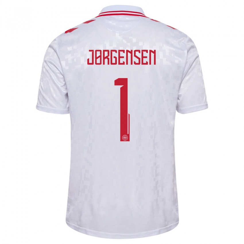 Hombre Camiseta Dinamarca Filip Jørgensen #1 Blanco 2ª Equipación 24-26 La Camisa Argentina