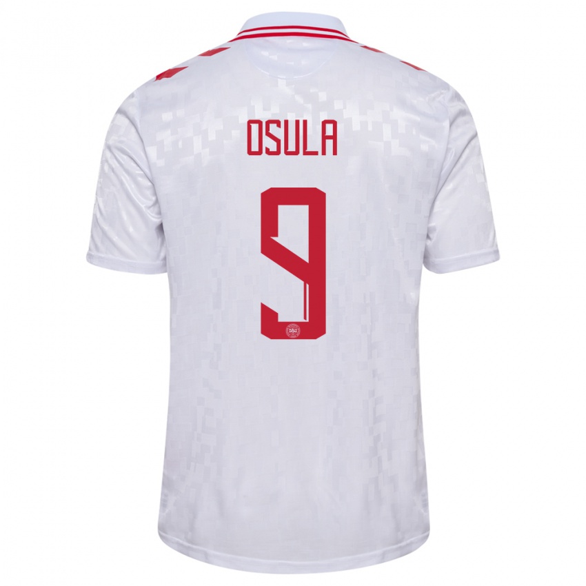 Hombre Camiseta Dinamarca William Osula #9 Blanco 2ª Equipación 24-26 La Camisa Argentina