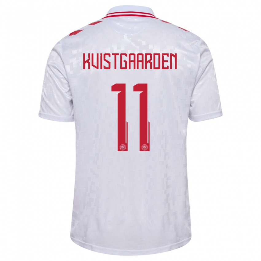 Hombre Camiseta Dinamarca Mathias Kvistgaarden #11 Blanco 2ª Equipación 24-26 La Camisa Argentina