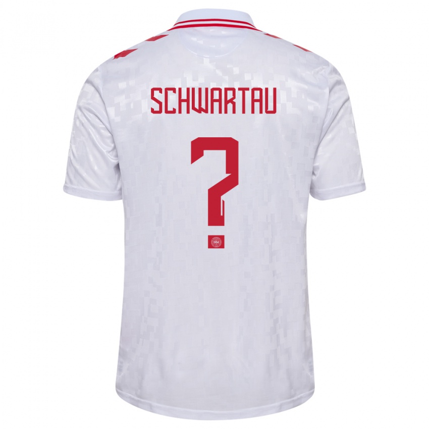 Hombre Camiseta Dinamarca Oscar Schwartau #0 Blanco 2ª Equipación 24-26 La Camisa Argentina