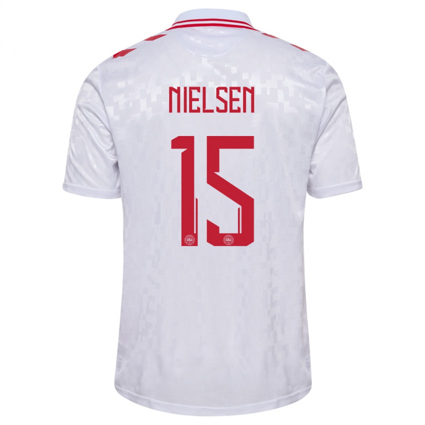 Hombre Camiseta Dinamarca Villads Nielsen #15 Blanco 2ª Equipación 24-26 La Camisa Argentina