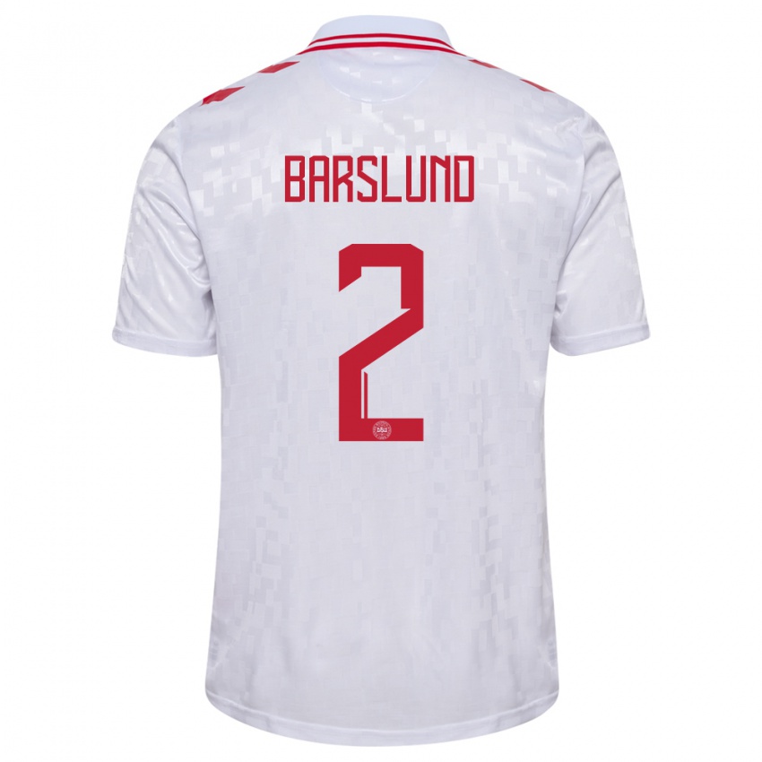 Hombre Camiseta Dinamarca Kaare Barslund #2 Blanco 2ª Equipación 24-26 La Camisa Argentina