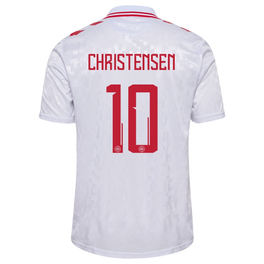 Hombre Camiseta Dinamarca Gustav Christensen #10 Blanco 2ª Equipación 24-26 La Camisa Argentina