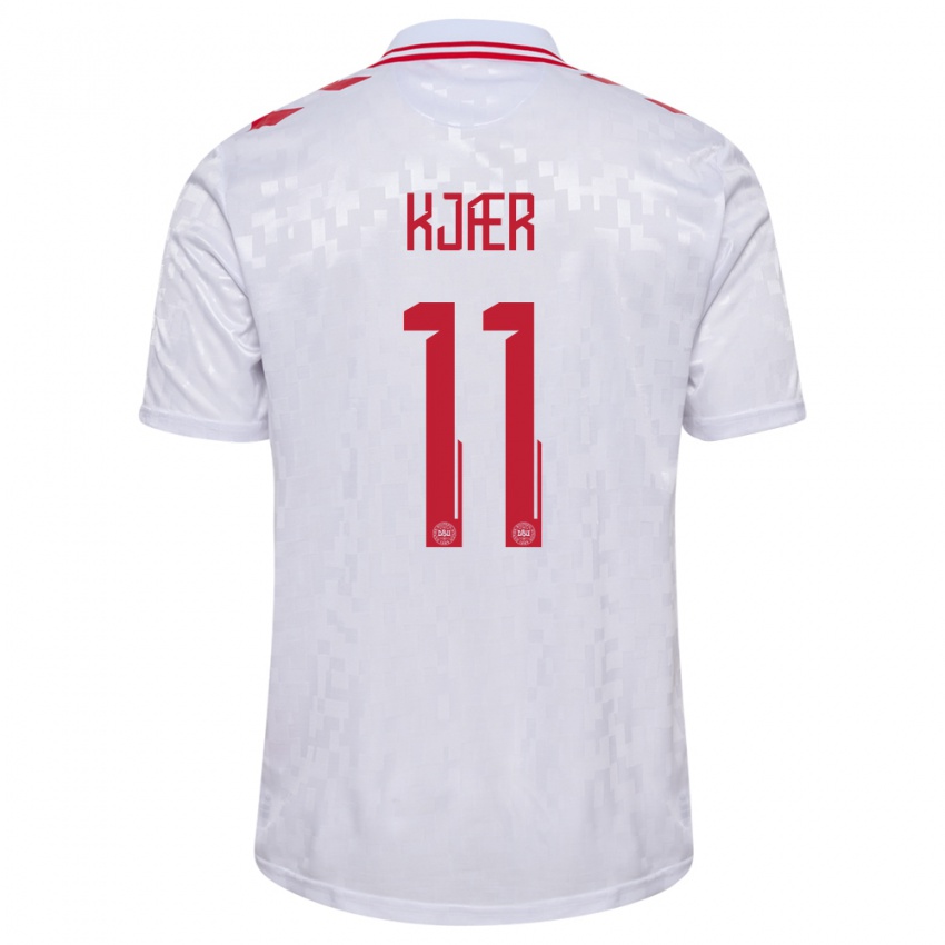 Hombre Camiseta Dinamarca Jeppe Kjær #11 Blanco 2ª Equipación 24-26 La Camisa Argentina