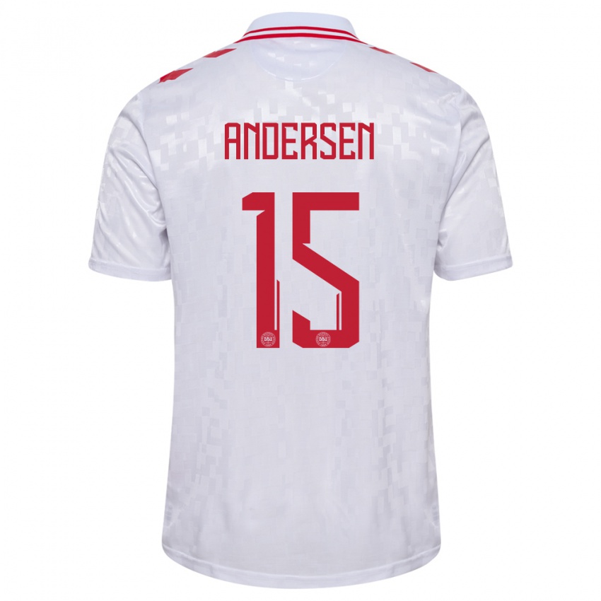 Hombre Camiseta Dinamarca Jacob Andersen #15 Blanco 2ª Equipación 24-26 La Camisa Argentina