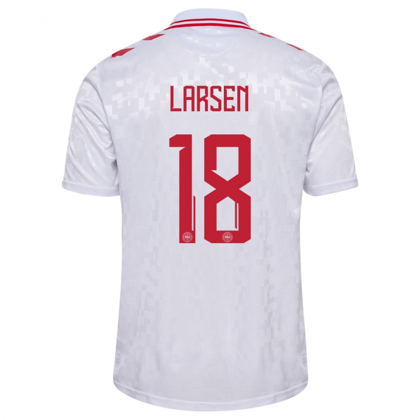 Hombre Camiseta Dinamarca Lukas Larsen #18 Blanco 2ª Equipación 24-26 La Camisa Argentina