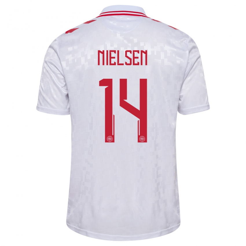 Hombre Camiseta Dinamarca Julius Nielsen #14 Blanco 2ª Equipación 24-26 La Camisa Argentina