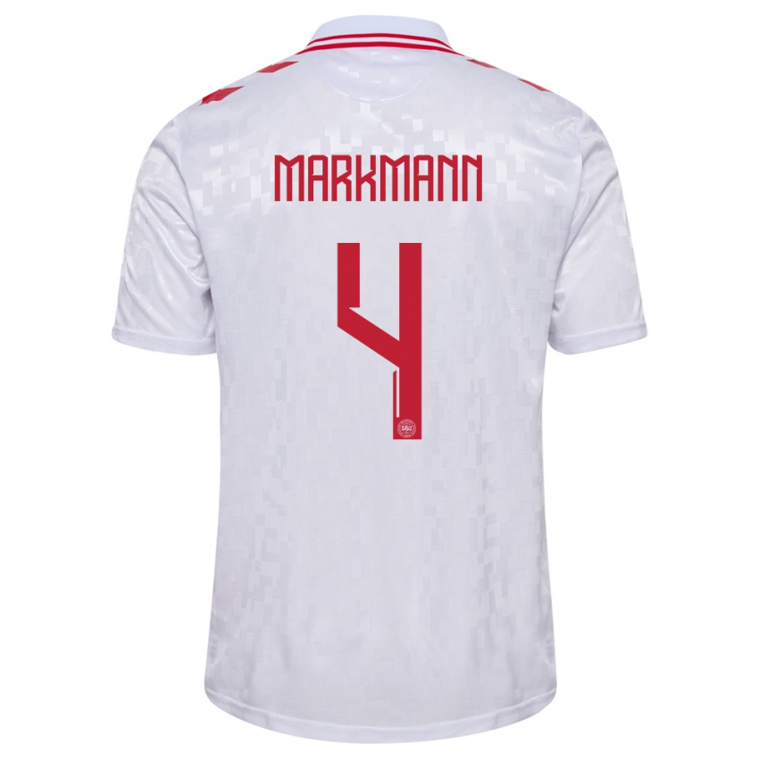 Hombre Camiseta Dinamarca Noah Markmann #4 Blanco 2ª Equipación 24-26 La Camisa Argentina