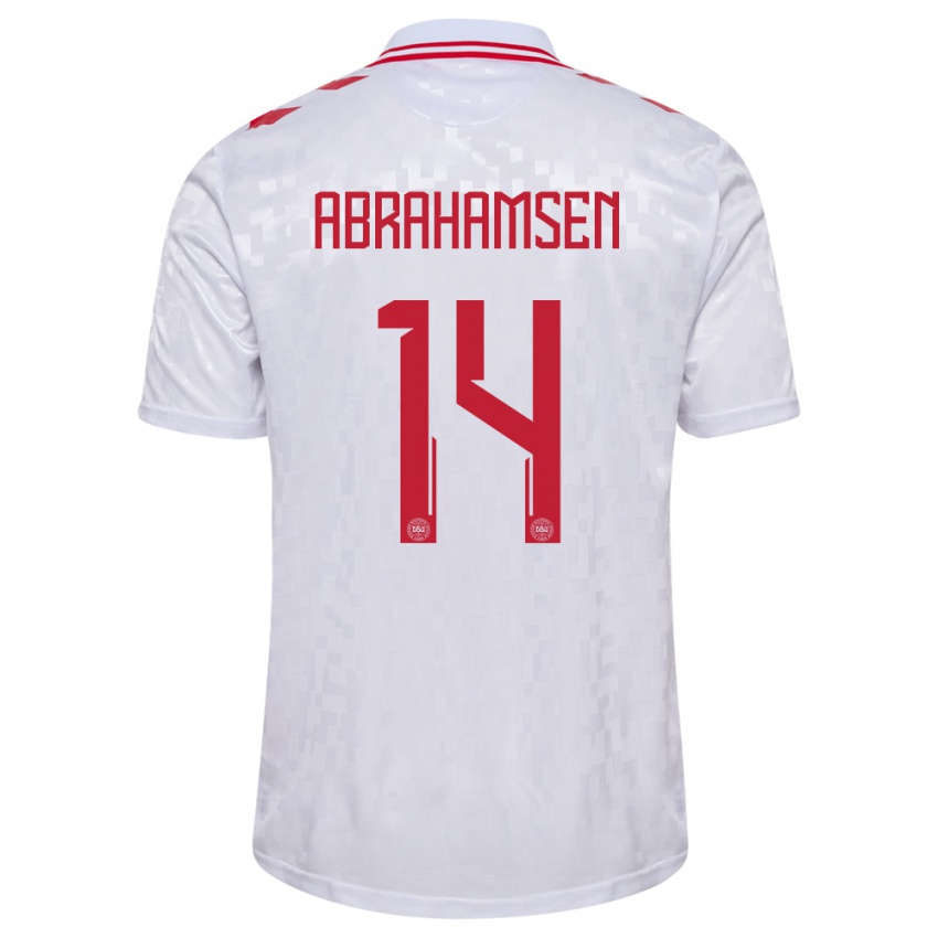 Hombre Camiseta Dinamarca Mads Abrahamsen #14 Blanco 2ª Equipación 24-26 La Camisa Argentina