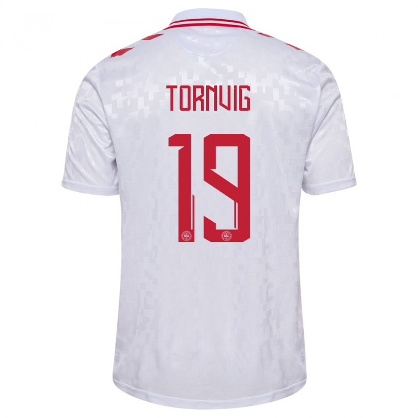 Hombre Camiseta Dinamarca Nicolaj Tornvig #19 Blanco 2ª Equipación 24-26 La Camisa Argentina