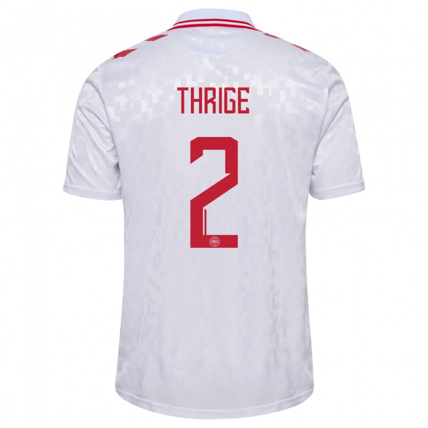 Hombre Camiseta Dinamarca Sara Thrige #2 Blanco 2ª Equipación 24-26 La Camisa Argentina