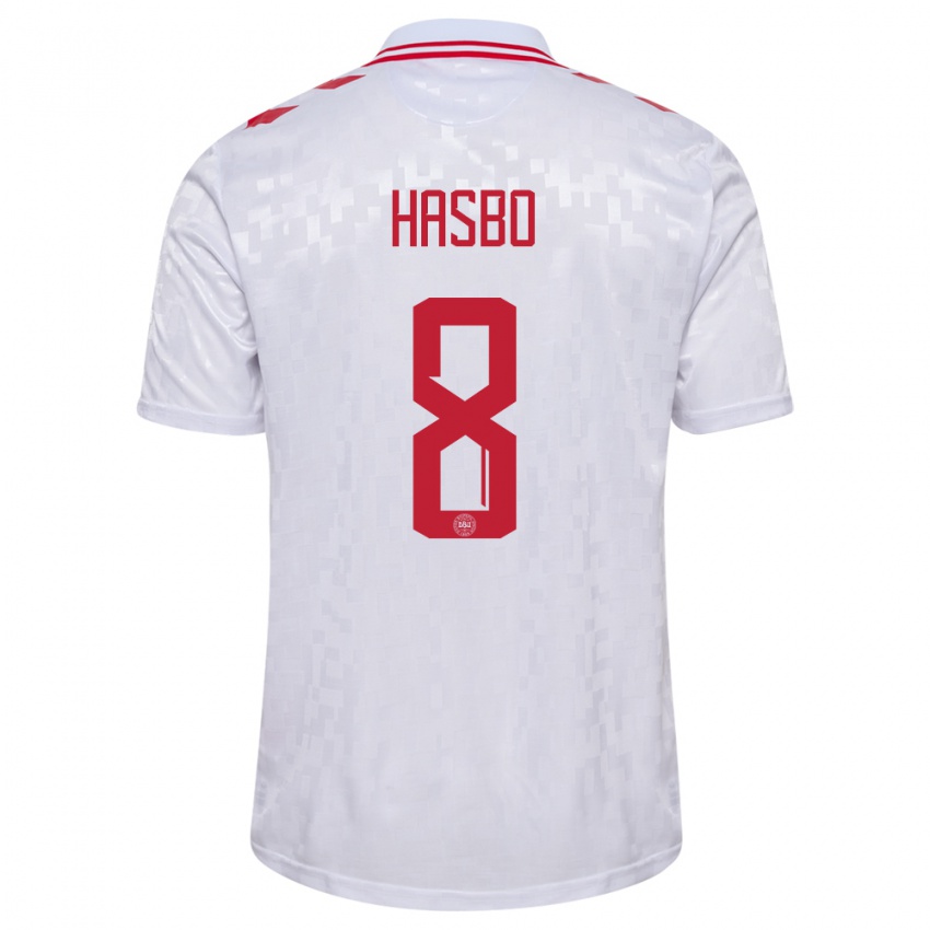 Hombre Camiseta Dinamarca Josefine Hasbo #8 Blanco 2ª Equipación 24-26 La Camisa Argentina