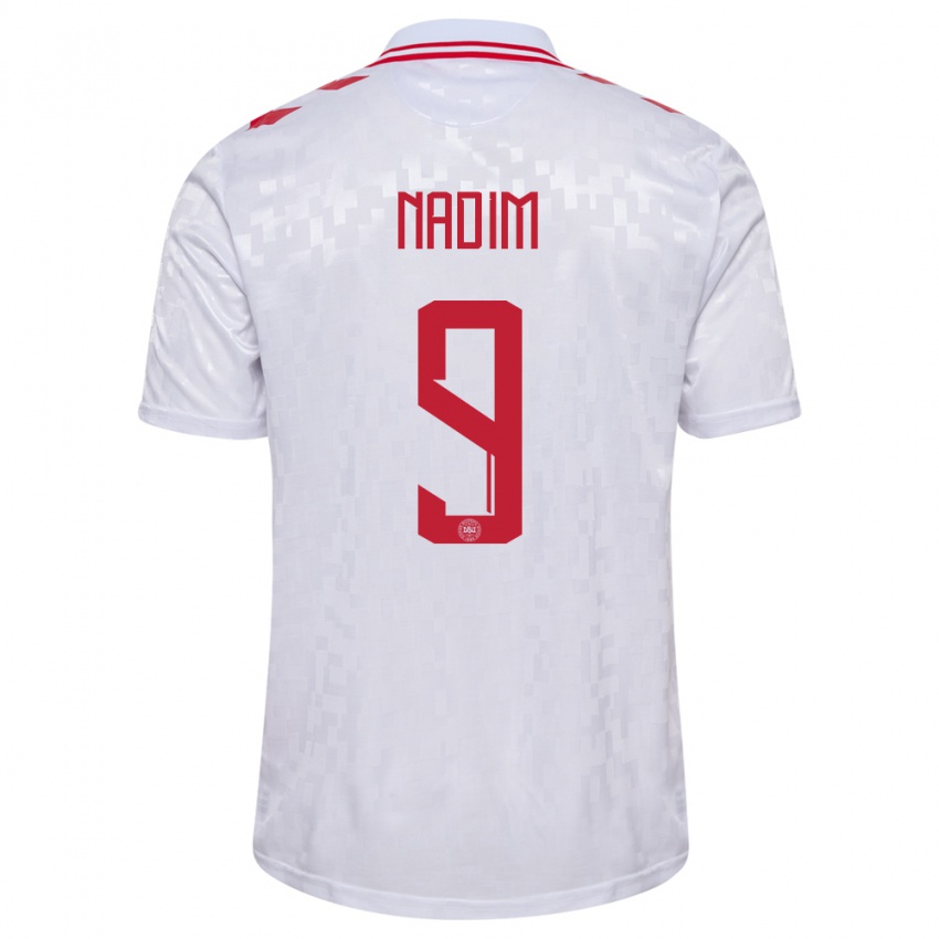 Hombre Camiseta Dinamarca Nadia Nadim #9 Blanco 2ª Equipación 24-26 La Camisa Argentina