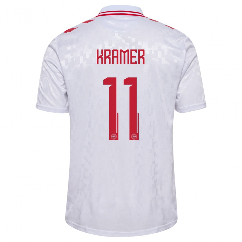 Hombre Camiseta Dinamarca Cornelia Kramer #11 Blanco 2ª Equipación 24-26 La Camisa Argentina