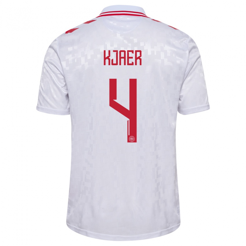 Hombre Camiseta Dinamarca Simon Kjaer #4 Blanco 2ª Equipación 24-26 La Camisa Argentina