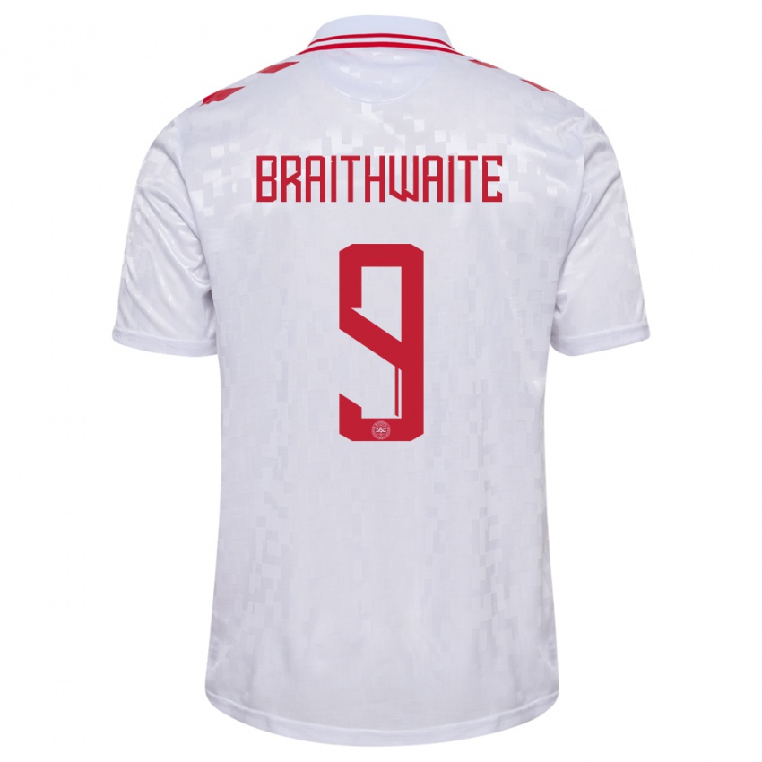 Hombre Camiseta Dinamarca Martin Braithwaite #9 Blanco 2ª Equipación 24-26 La Camisa Argentina