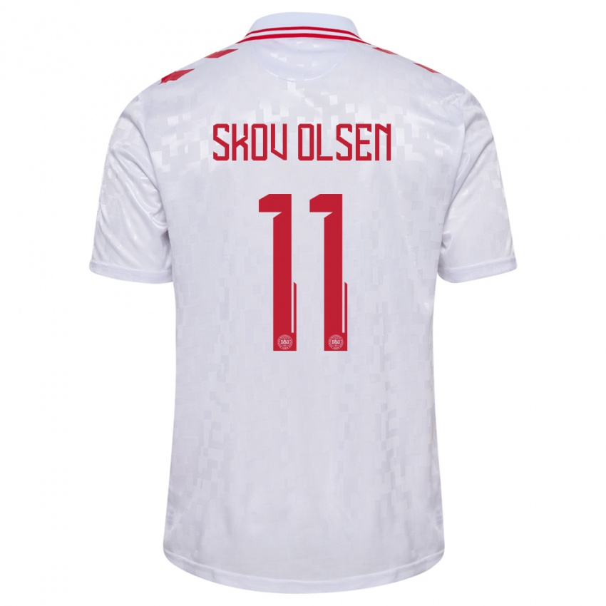 Hombre Camiseta Dinamarca Andreas Skov Olsen #11 Blanco 2ª Equipación 24-26 La Camisa Argentina