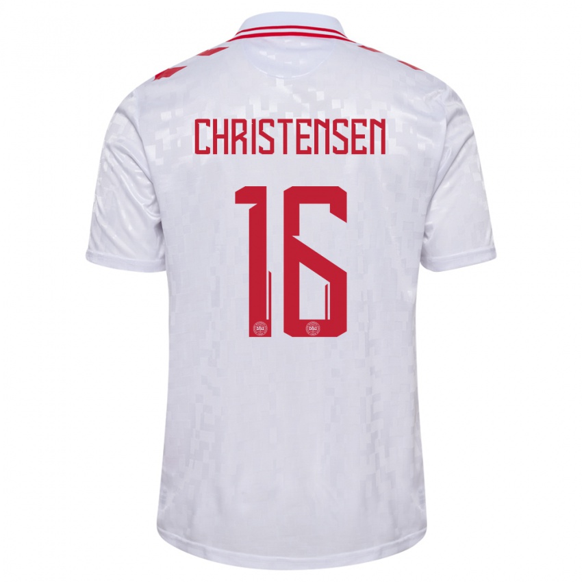 Hombre Camiseta Dinamarca Oliver Christensen #16 Blanco 2ª Equipación 24-26 La Camisa Argentina