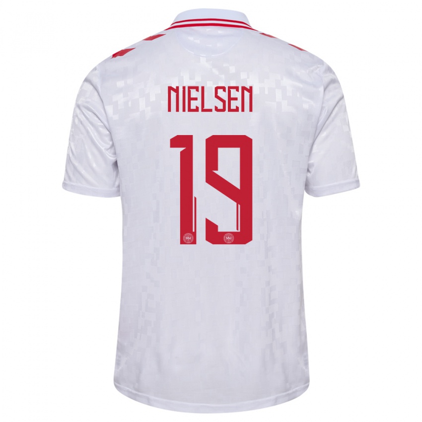 Hombre Camiseta Dinamarca Casper Nielsen #19 Blanco 2ª Equipación 24-26 La Camisa Argentina