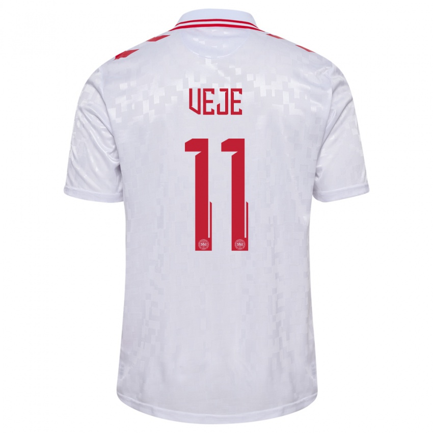 Hombre Camiseta Dinamarca Katrine Veje #11 Blanco 2ª Equipación 24-26 La Camisa Argentina