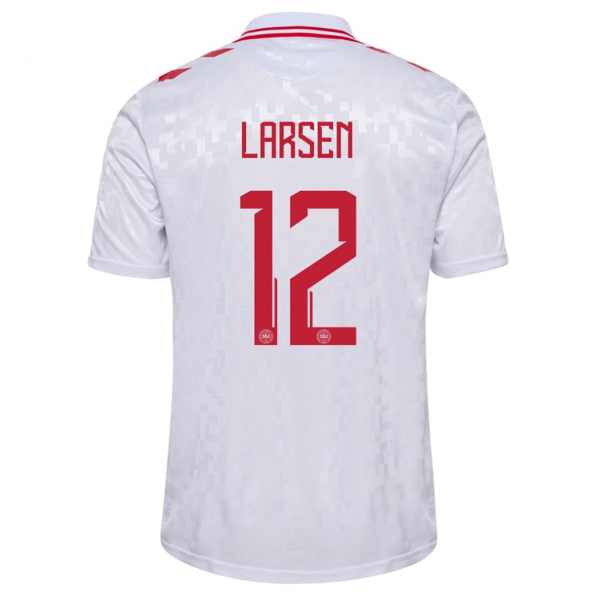 Hombre Camiseta Dinamarca Stine Larsen #12 Blanco 2ª Equipación 24-26 La Camisa Argentina