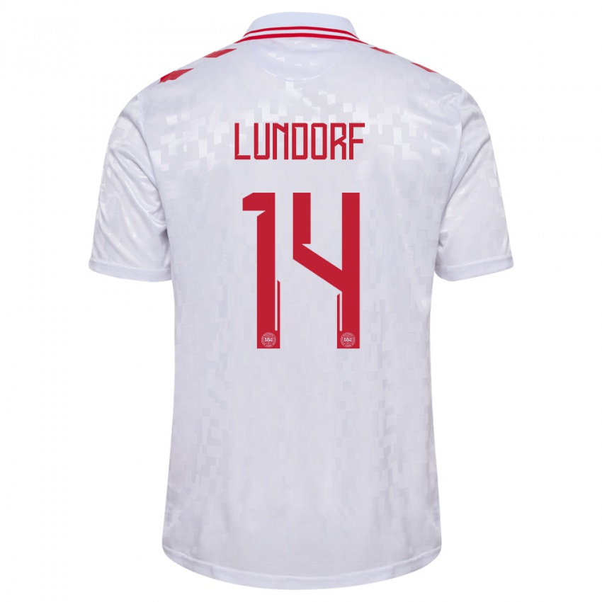 Hombre Camiseta Dinamarca Matilde Lundorf #14 Blanco 2ª Equipación 24-26 La Camisa Argentina