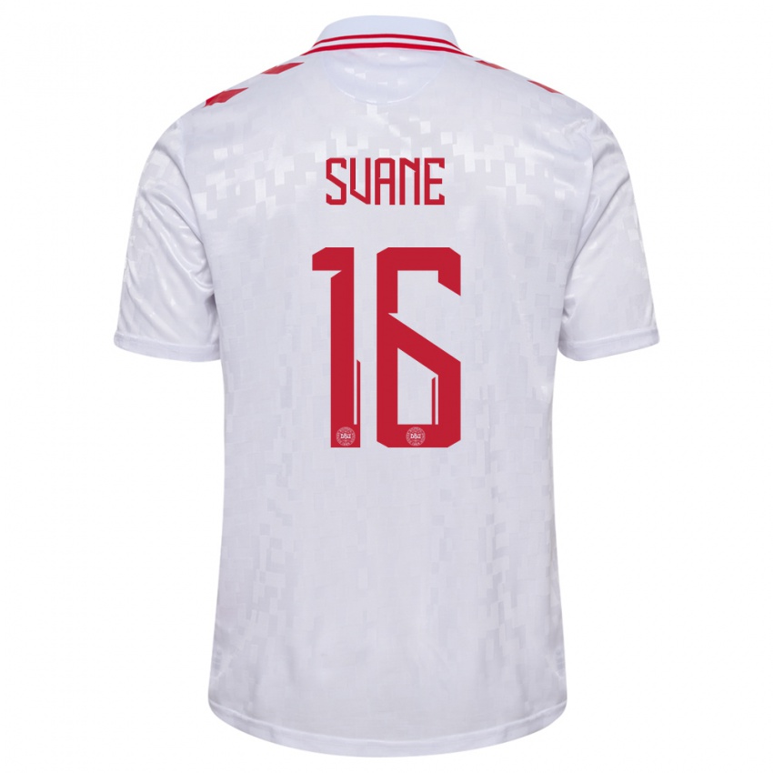 Hombre Camiseta Dinamarca Katrine Svane #16 Blanco 2ª Equipación 24-26 La Camisa Argentina