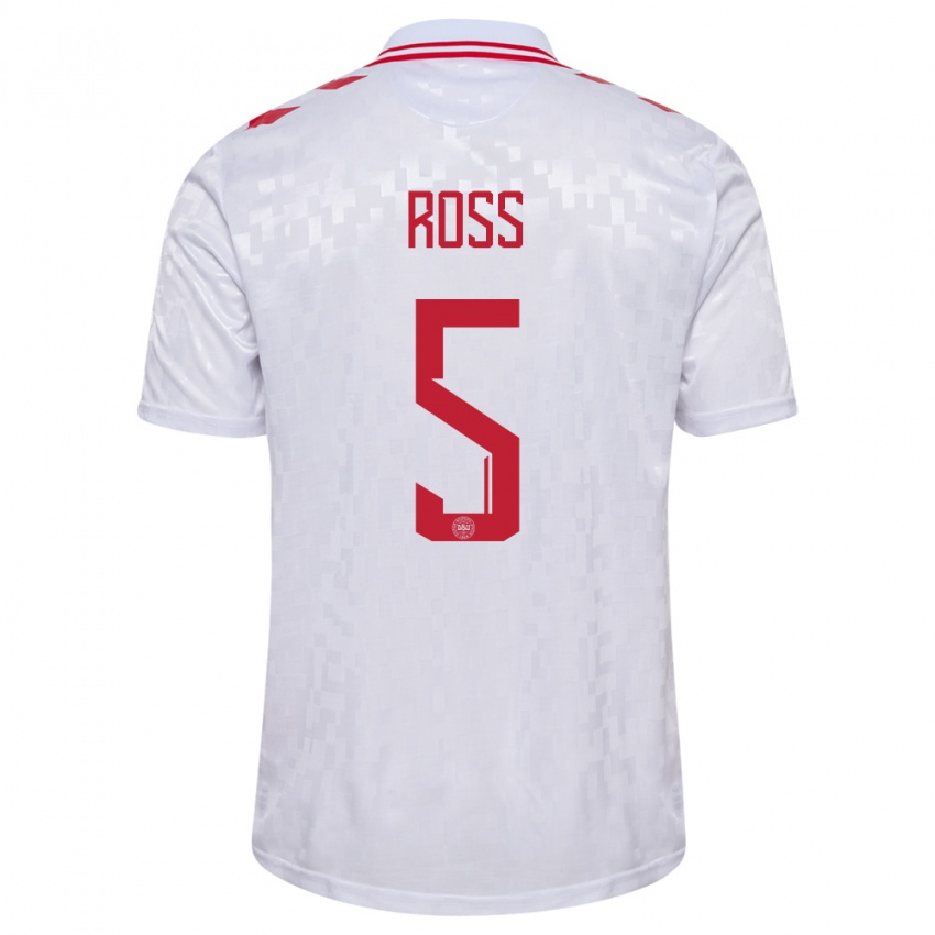 Hombre Camiseta Dinamarca Mathias Ross #5 Blanco 2ª Equipación 24-26 La Camisa Argentina