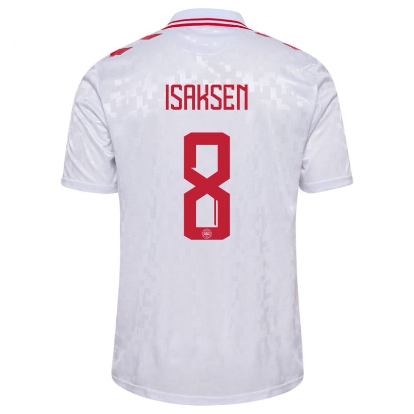 Hombre Camiseta Dinamarca Gustav Isaksen #8 Blanco 2ª Equipación 24-26 La Camisa Argentina