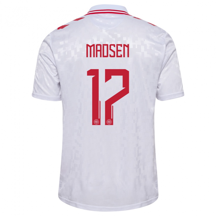 Hombre Camiseta Dinamarca Nicolas Madsen #17 Blanco 2ª Equipación 24-26 La Camisa Argentina