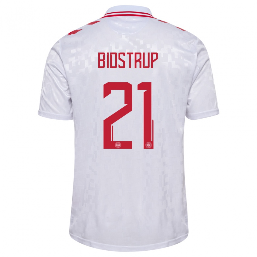 Hombre Camiseta Dinamarca Mads Bidstrup #21 Blanco 2ª Equipación 24-26 La Camisa Argentina