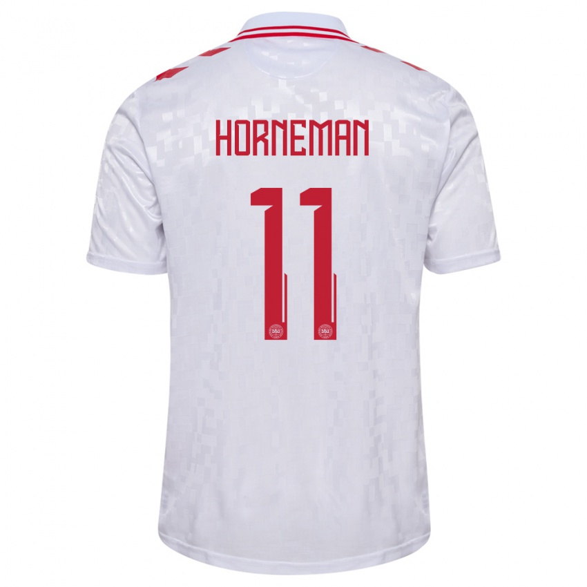 Hombre Camiseta Dinamarca Charly Horneman #11 Blanco 2ª Equipación 24-26 La Camisa Argentina