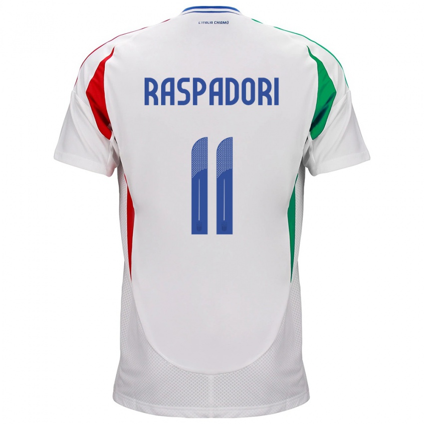 Hombre Camiseta Italia Giacomo Raspadori #11 Blanco 2ª Equipación 24-26 La Camisa Argentina