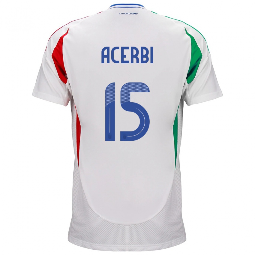 Hombre Camiseta Italia Francesco Acerbi #15 Blanco 2ª Equipación 24-26 La Camisa Argentina