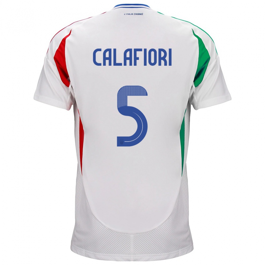 Hombre Camiseta Italia Riccardo Calafiori #5 Blanco 2ª Equipación 24-26 La Camisa Argentina