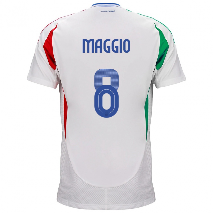 Hombre Camiseta Italia Luca Di Maggio #8 Blanco 2ª Equipación 24-26 La Camisa Argentina